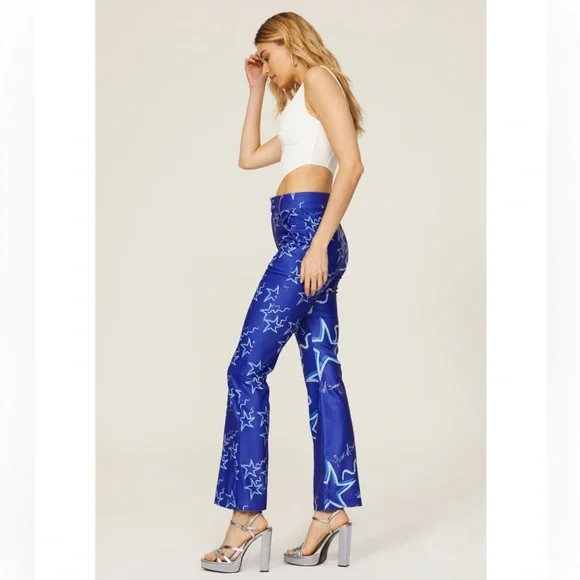 House Of Sunny Infinity Party Satin Pants Klein Blue Women's Size US 10 stars - Picture 3 of 16